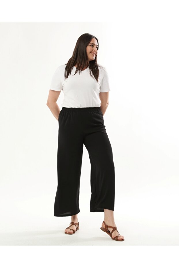Women's Black Elastic Waist Plus Size Ayrobin Trousers