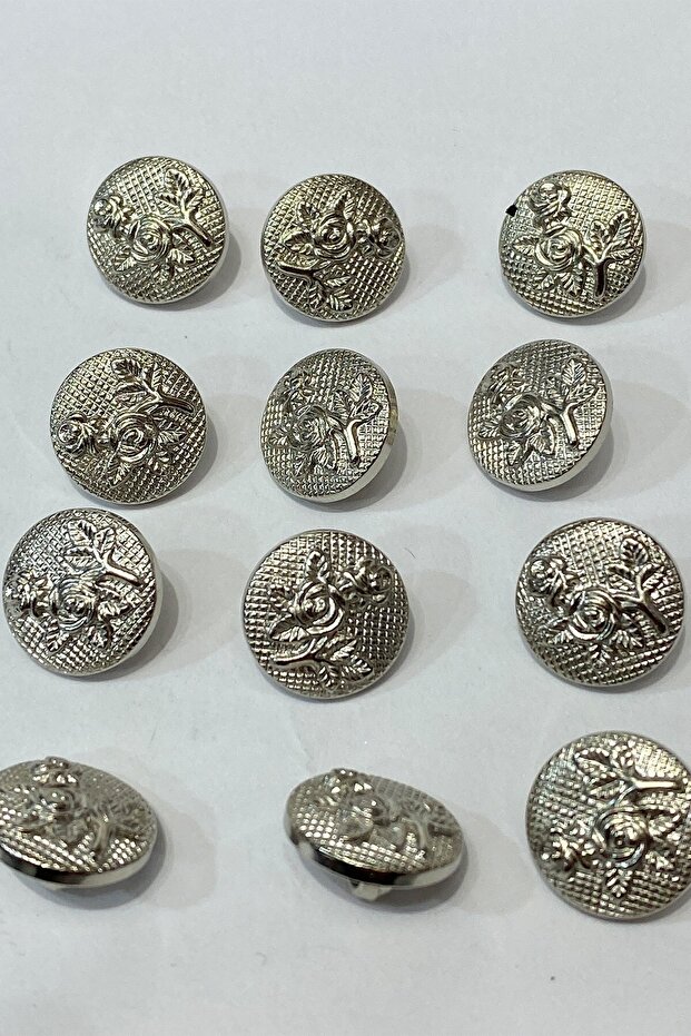 Silver Rose Patterned Plastic Button 1 Pack 10 Pieces – Button - 2
