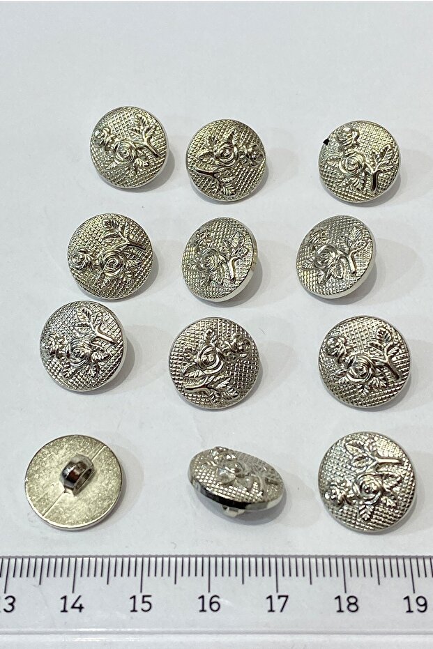 Silver Rose Patterned Plastic Button 1 Pack 10 Pieces – Button - 5