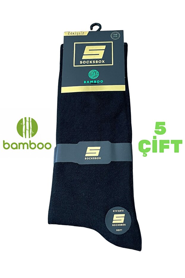 5'li Bambu 4 Mevsim Güçlendirilmiş Dikişsiz Erkek Çorap/yaldız6 - 3
