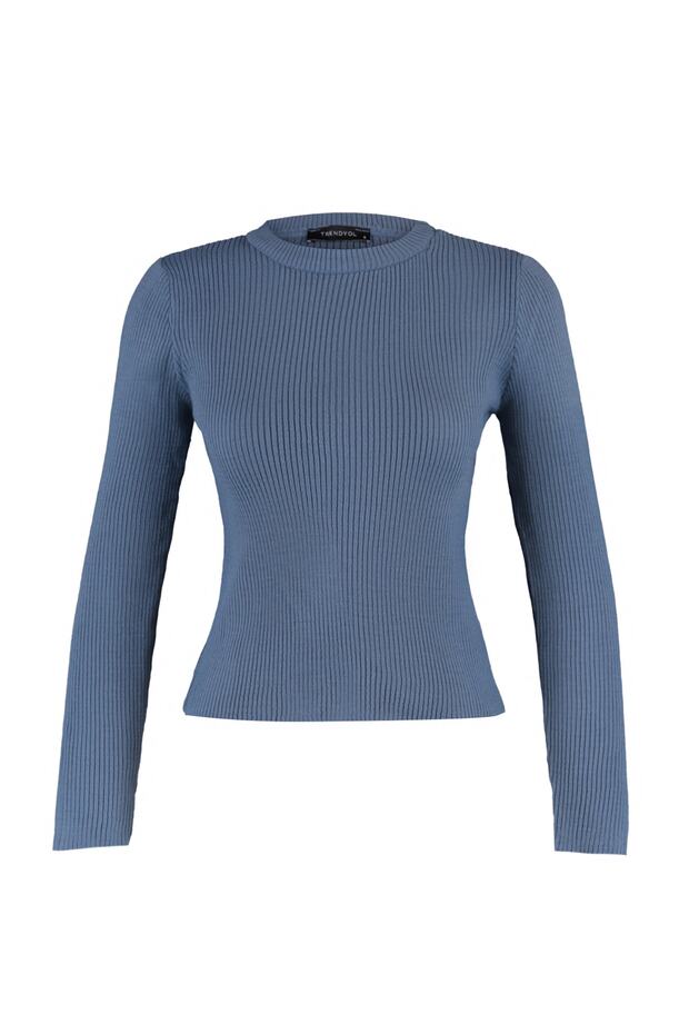 Indigoblauer Basic-Pullover aus Kordelstrick TWOAW22KZ1708 - 7