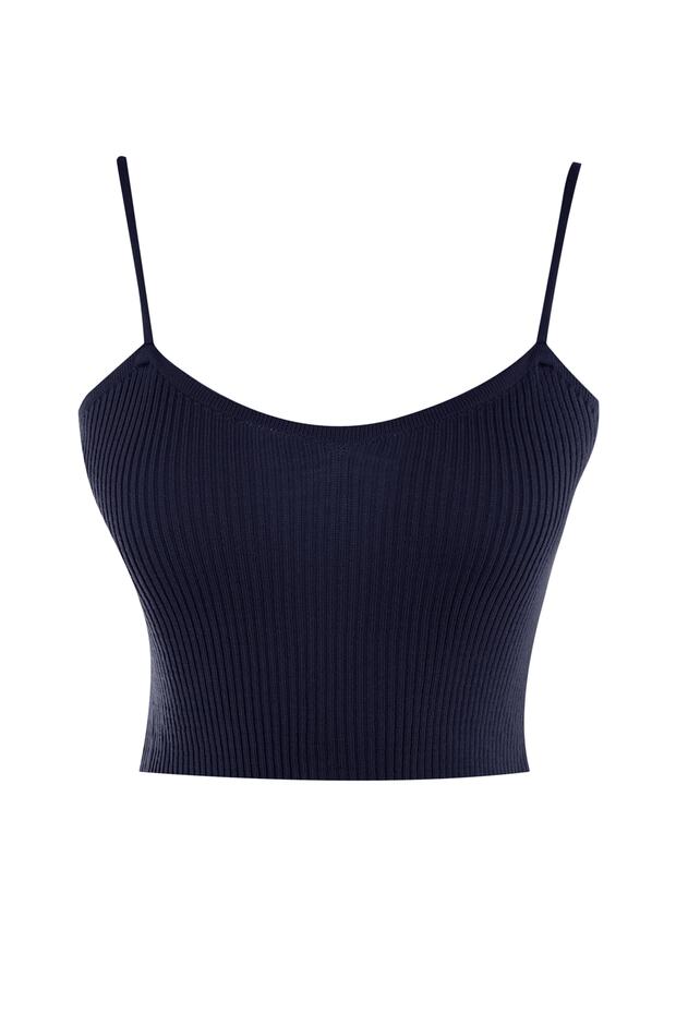 Lacivert Crop Bağlama Detaylı Bluz-Hırka Triko Takım Triko Hırka TWOSS21HI0002 - 8