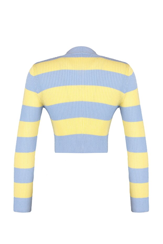 Hellblau gestreifter Strickpullover - 8