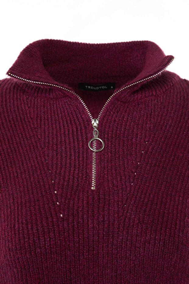 Hellvioletter Strickpullover mit weicher Struktur und Reißverschluss TWOAW20XS0009 - 20