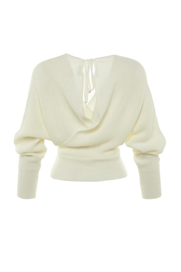 Ecrufarbener zweireihiger Strickpullover TWOAW21KZ1277 - 7