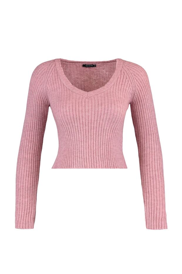 Gül Kurusu Crop Yumuşak Dokulu Basic Triko Kazak TWOAW22KZ1453 - 7