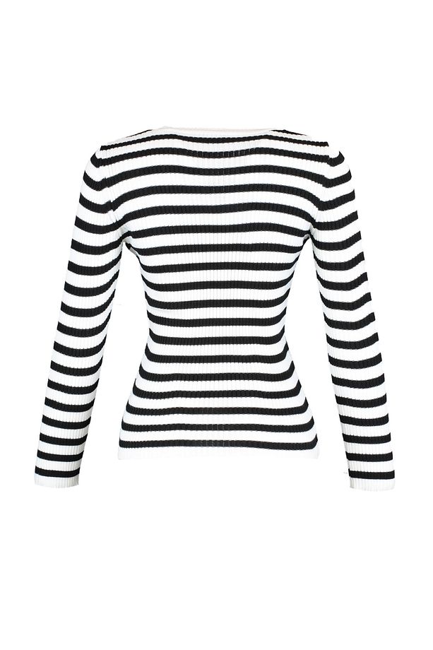 Ekru Basic Çizgili Triko Kazak TWOAW21KZ0942 - 6
