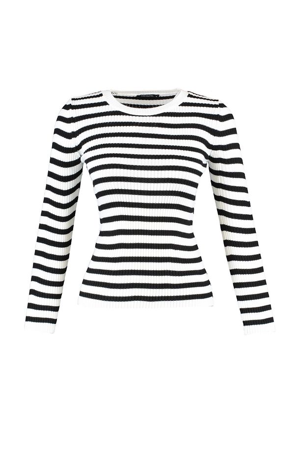 Ekru Basic Çizgili Triko Kazak TWOAW21KZ0942 - 7