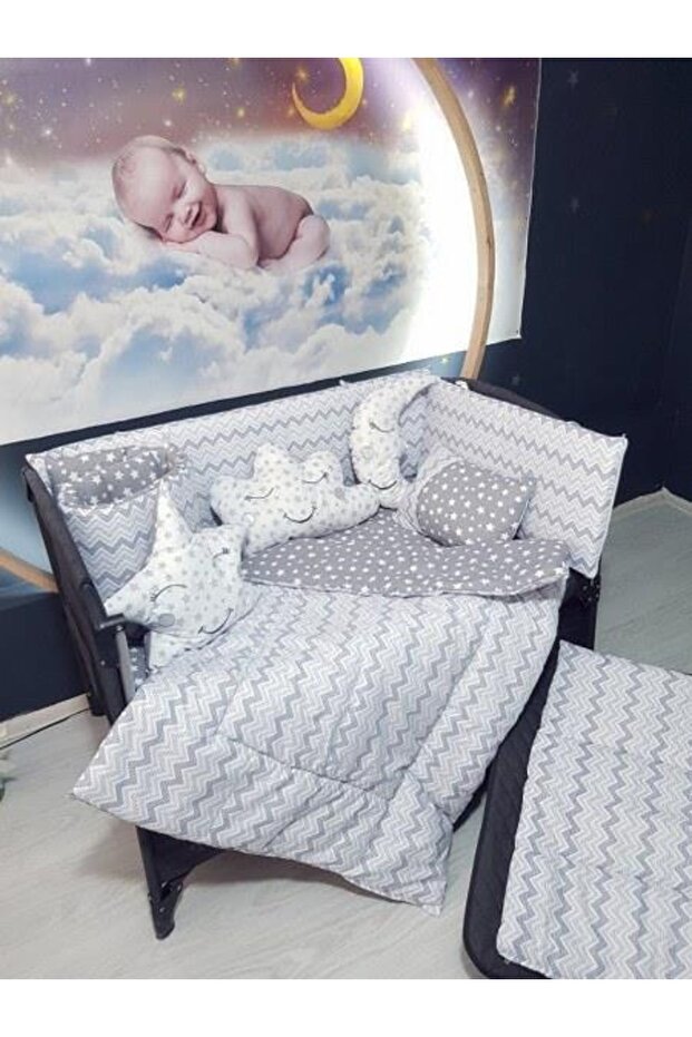 70x120 Baby Sleeping Set with Mosquito Net Thin Zigzag Pattern 12 Pieces Compatible with Park Cribs (crib is Excluded) - 4