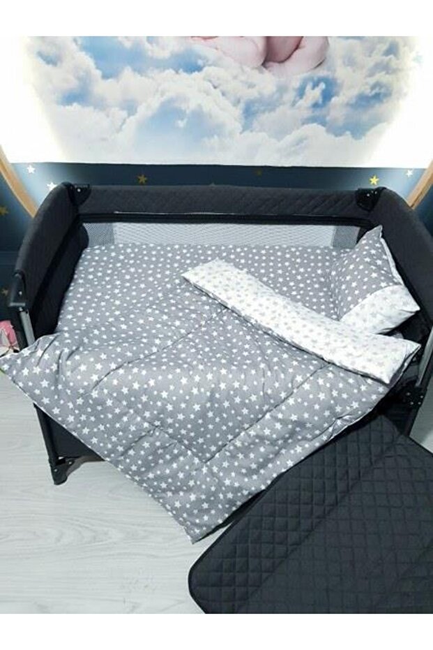 70x120 Baby Sleeping Set with Mosquito Net Star Pattern 12 Pieces Compatible with Park Cribs (crib is not included) - 3