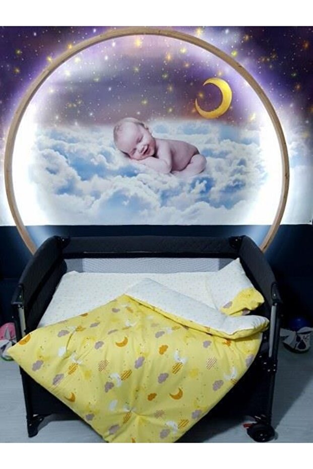 70x120 Baby Sleeping Set with Mosquito Net and Moon Pattern, 12 Pieces Compatible with Park Cribs (crib is not included) - 3