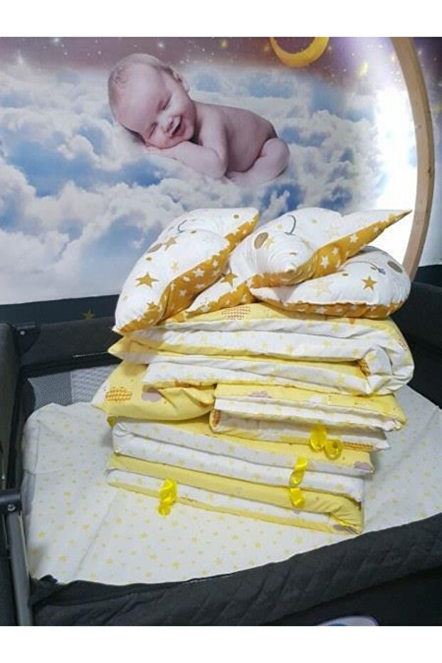 70x120 Baby Sleeping Set with Mosquito Net and Moon Pattern, 12 Pieces Compatible with Park Cribs (crib is not included) - 8