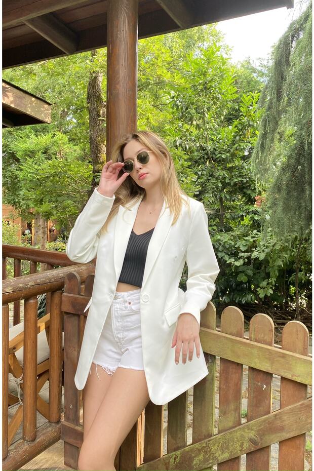 Kadın Ekru Blazer Ceket - 5
