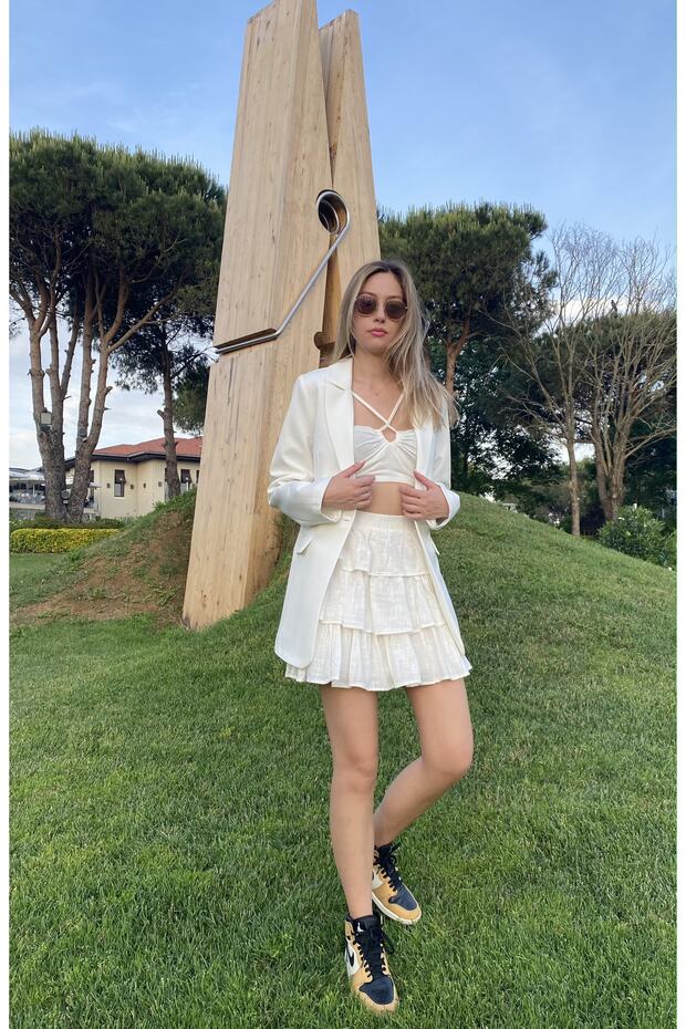 Kadın Ekru Blazer Ceket - 8