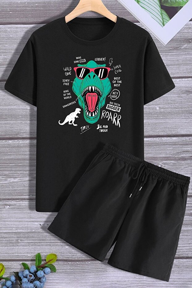Dinosaur Printed Shorts T-shirt Tracksuit Set