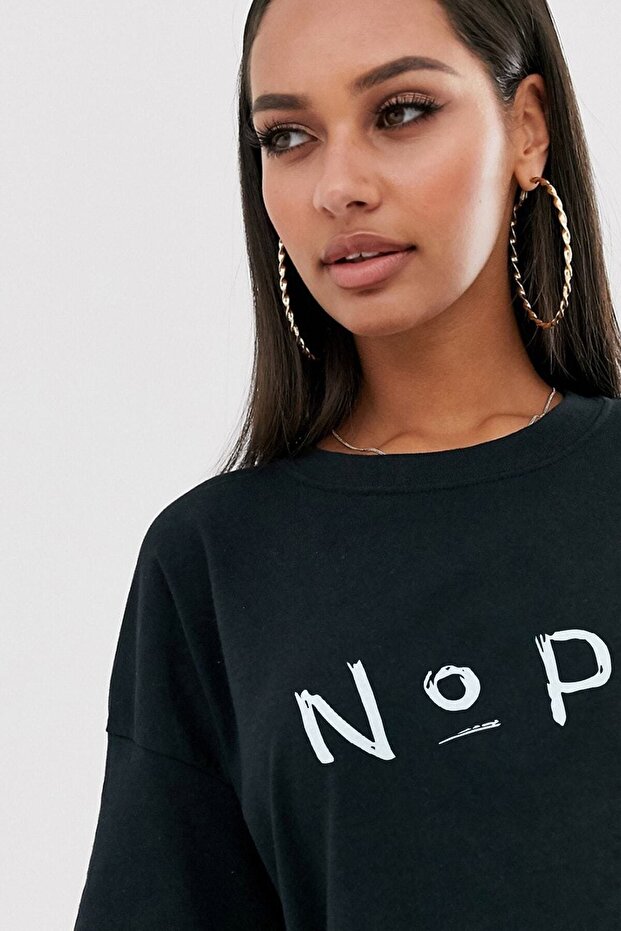 Siyah 90's Baskılı Oversize T-shirt - 5