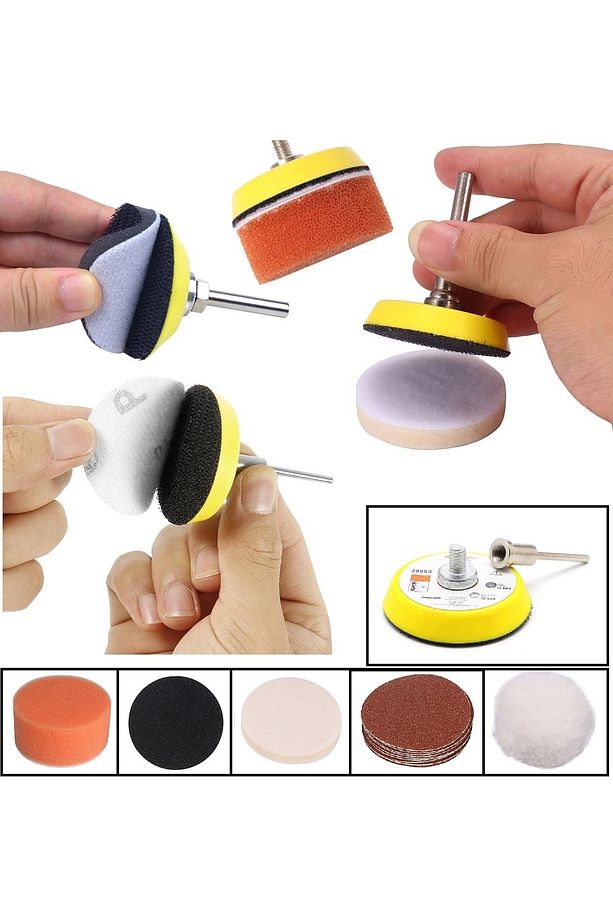Dremel Proxxon Makineleri Için Polisaj Seti Cırtlı Taban Yün Keçe Zımpara Bone Skoch Sünger 16 Pcs - 4
