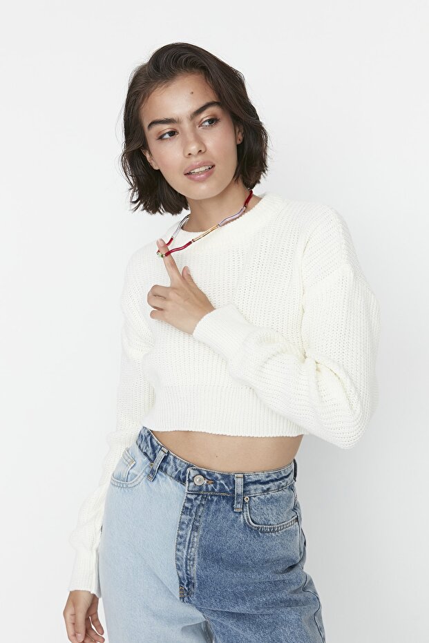 Ekru Super Crop Basic Triko Kazak TWOAW23KZ01620 - 3