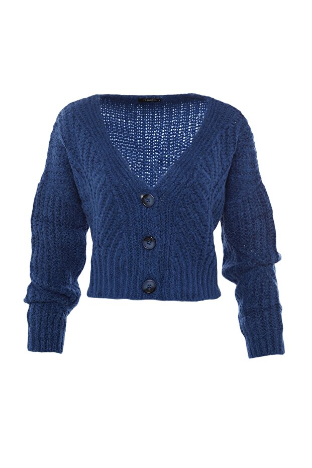 Indigo Yumuşak Dokulu Crop Triko Hırka TWOAW21HI0017 - 8