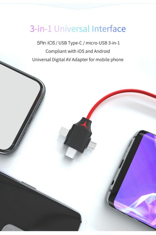 K-03c Combo 3in1 Lightning Micro Usb Type-c To Hdmı Ios Android Görüntü Aktarıcı Kablo 1.5m - 4