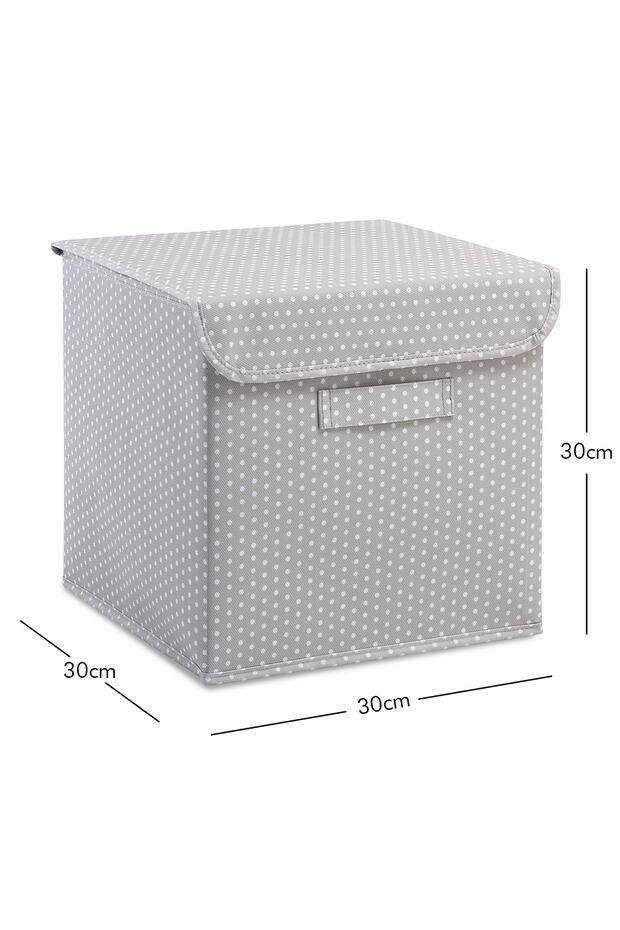 Grau gepunktete Kinderzimmer-Spielzeug-Organizer, zusammenklappbare Aufbewahrungsbox mit Deckel, 30 x 30 x 30 cm - 2
