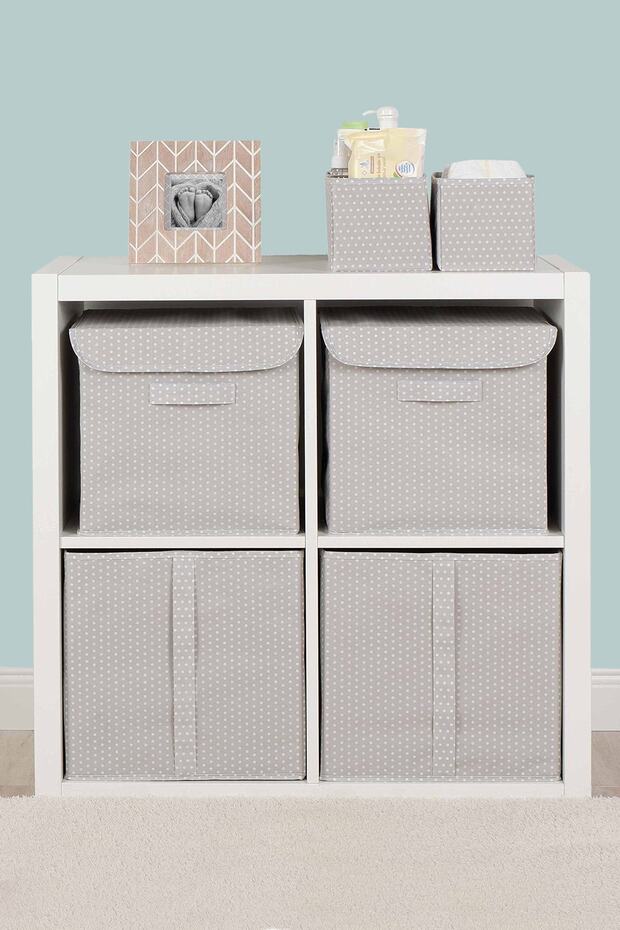 Grau gepunktete Kinderzimmer-Spielzeug-Organizer, zusammenklappbare Aufbewahrungsbox mit Deckel, 30 x 30 x 30 cm - 3