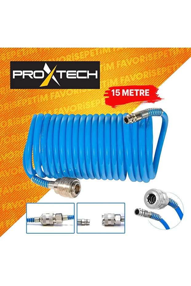Proxtech Kompresör Saatli Lastik Şişirme, 15 Mt spiral Hortumu,hava Tabancası Hava Recor Paket Set - 3