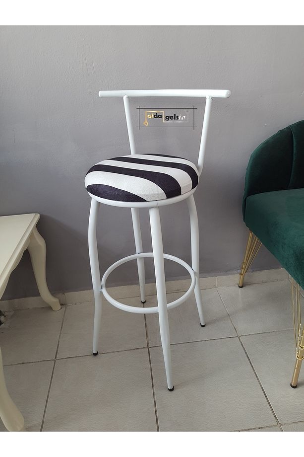Sırtlı Dekoratif Bar Tabure Ak Inci - 1