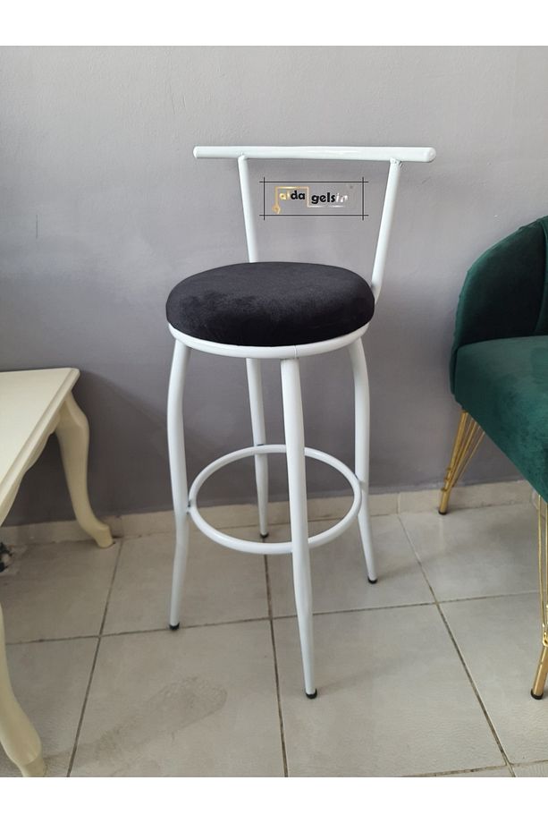 Sırtlı Dekoratif Bar Tabure Ak Inci - 1