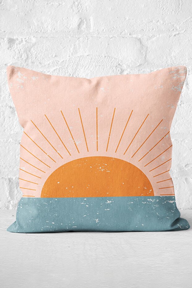 Digital Printed Modern Pillow Cushion Cover with Sun Pattern on Pastel Background