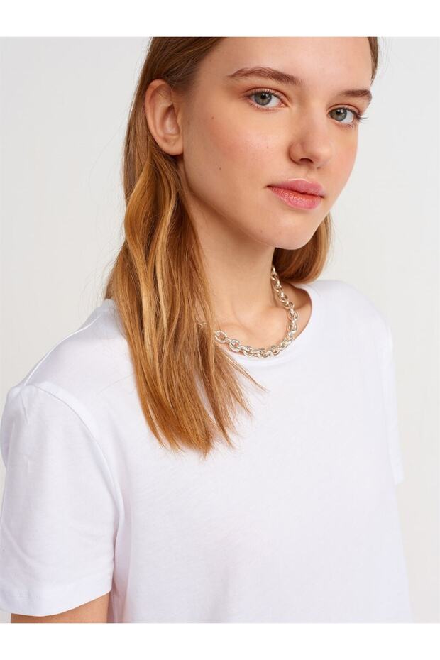 Bisiklet Yaka Basic T-shirt-beyaz - 4