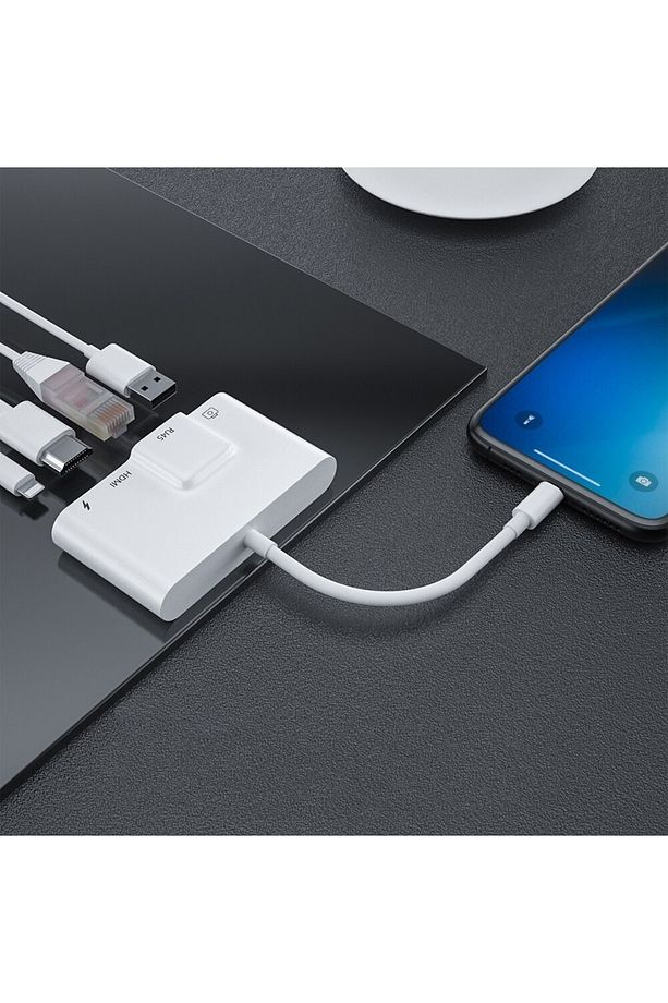 Lightning Ipad Tablet Iphone Hdmi Usb Rj45 Dönüştürücü Görüntü Aktarıcı Ve Youtube Yayıncı 4in1 - 7