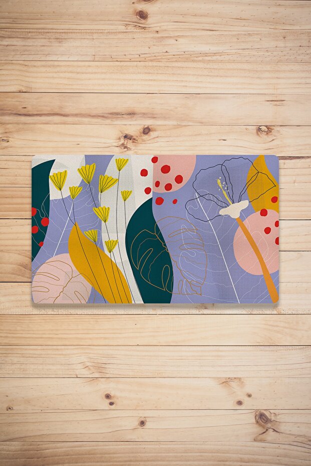 Minimal Flower Patterned Digital Printed 50x70cm Decorative Multi-Purpose Indoor and Outdoor Door Mat