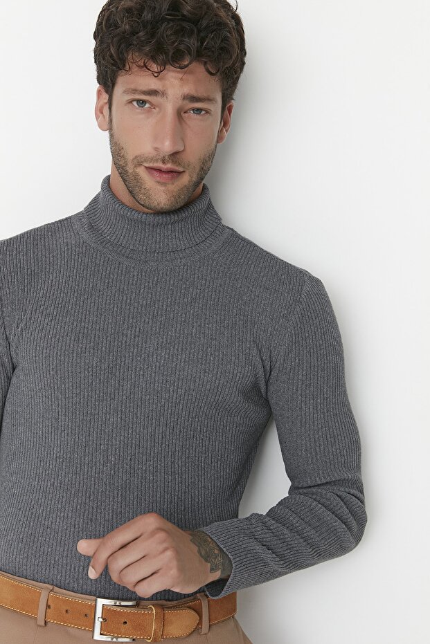 Füme Slim Fit Pamuklu Couple/Çift Balıkçı Yaka Fitilli Örgü Kazak TMNAW20MG0031 - 8