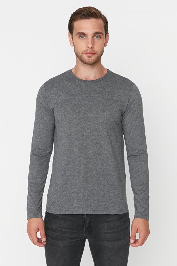 Antrasit Melanj-Beyaz-Siyah Regular/Normal Kesim 3'lü Paket %100 Pamuk Tok T-shirt TMNAW21TS0197 - 5