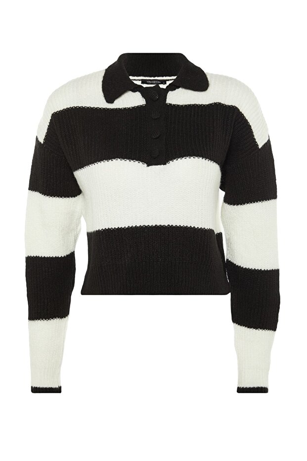 Kurzer Strickpullover in Schwarz mit Farbblockdesign - Weiche Textur TWOAW22KZ0226 - 8