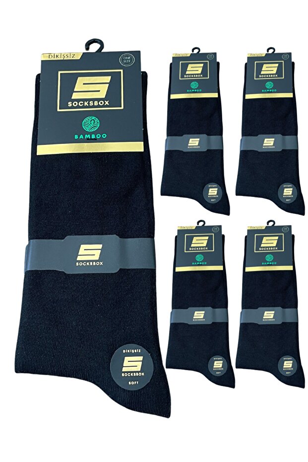 5'li Bambu 4 Mevsim Güçlendirilmiş Dikişsiz Erkek Çorap/yaldız6 - 1