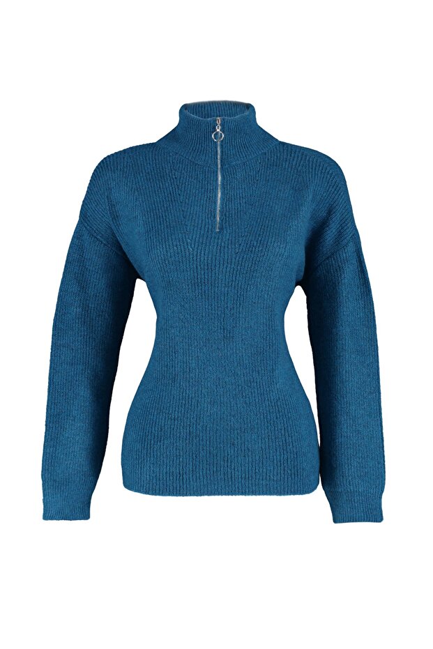 Blauer Strickpullover mit weicher Struktur und Reißverschluss TWOAW20XS0009 - 7