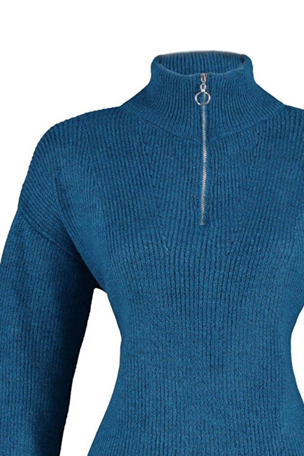 Blauer Strickpullover mit weicher Struktur und Reißverschluss TWOAW20XS0009 - 8
