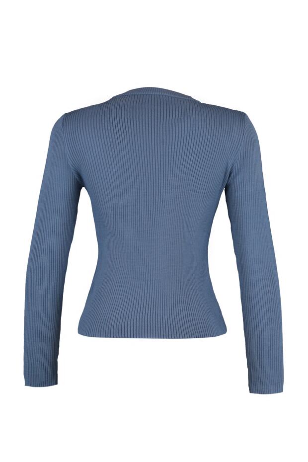 Indigoblauer Basic-Pullover aus Kordelstrick TWOAW22KZ1708 - 6