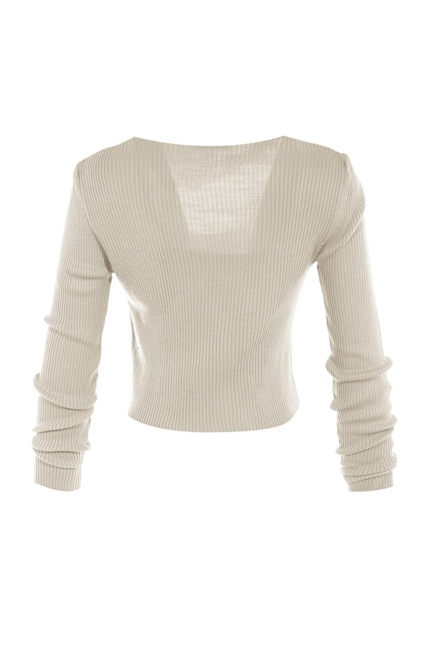 Taş Crop Bağlama Detaylı Bluz-Hırka Triko Takım Triko Hırka TWOSS21HI0002 - 7