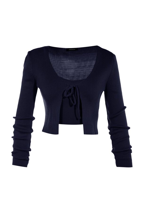 Lacivert Crop Bağlama Detaylı Bluz-Hırka Triko Takım Triko Hırka TWOSS21HI0002 - 7