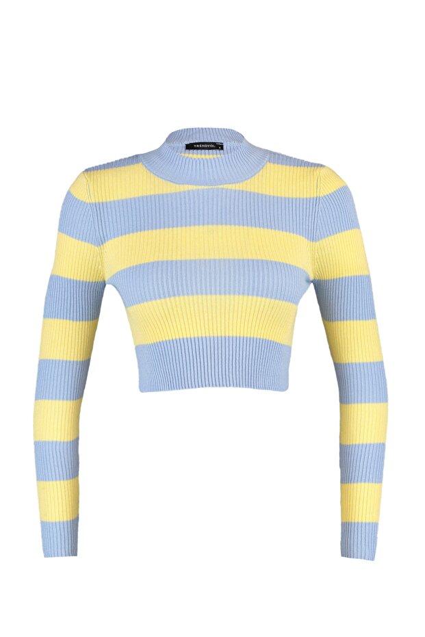 Hellblau gestreifter Strickpullover - 6