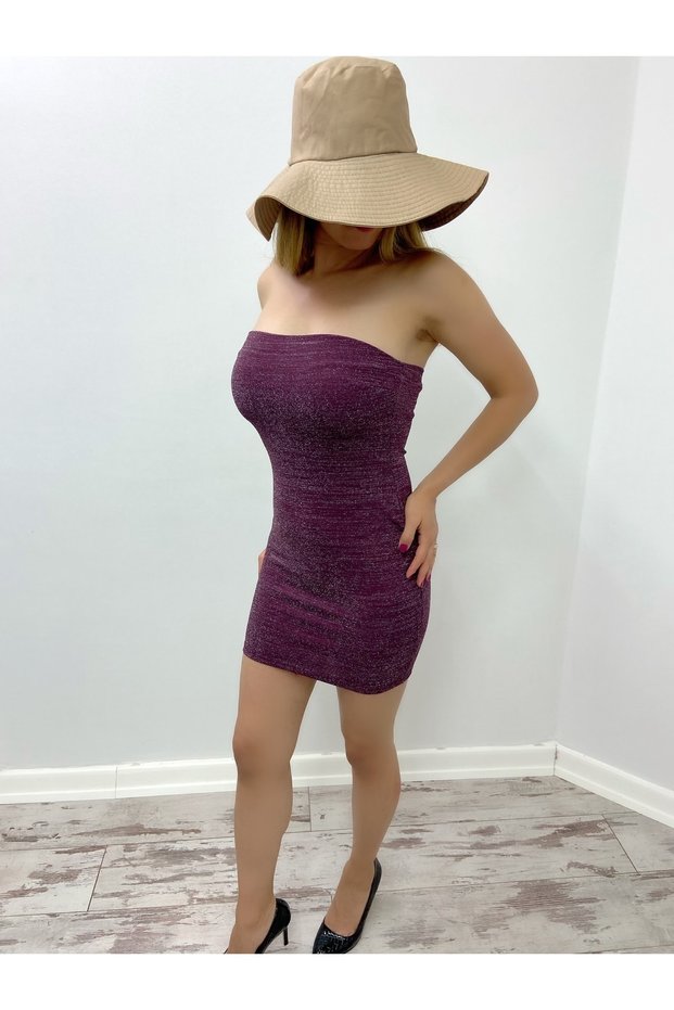 Flexible Purple Shiny Fabric Strapless Dress Evening Dress and Graduation Dress Evening Dress 575
