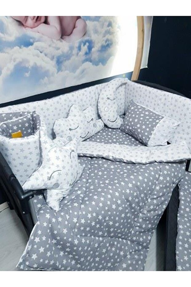 70x120 Baby Sleeping Set with Mosquito Net Star Pattern 12 Pieces Compatible with Park Cribs (crib is not included) - 6