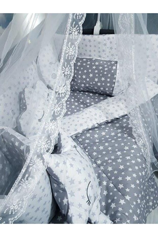 70x120 Baby Sleeping Set with Mosquito Net Star Pattern 12 Pieces Compatible with Park Cribs (crib is not included) - 7
