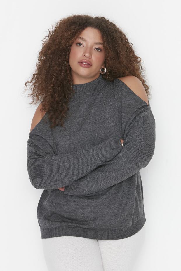 Anthracite Cut Out Detailed Knitwear Sweater Tbbaw23An00025