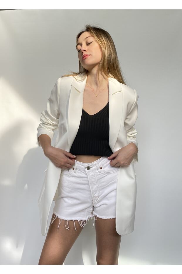 Kadın Ekru Blazer Ceket - 1