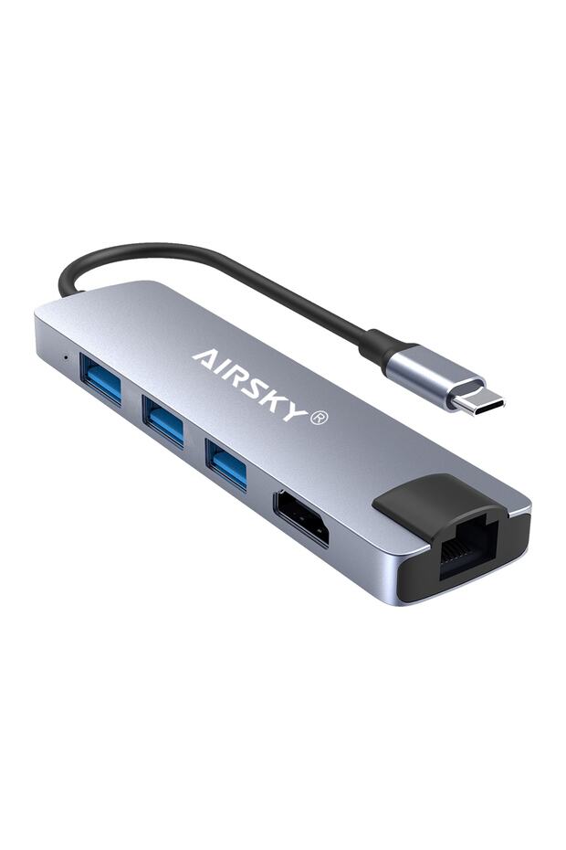 محول 5 في 1 لجهاز Macbook Android متوافق من النوع C إلى 3*USB 3.0 4K HDMI Ethernet RJ45