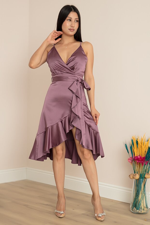 Askılı Eteği Detaylı Abiye Elbise 13395 - 3